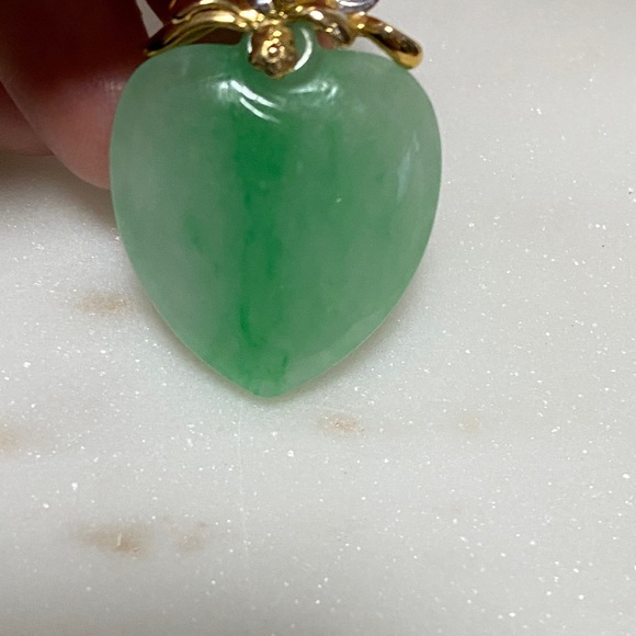 14K Gold Jade and Diamond Floral Pendant - Green Jade Accent - Picture 6 of 10